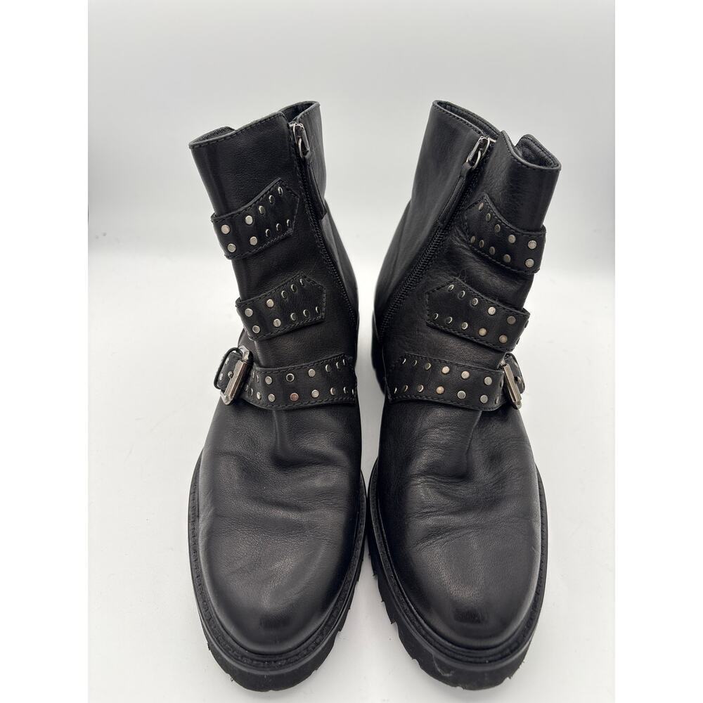 Women’s M. Gemi Black Leather Faux Studded Buckle Ankle Boots